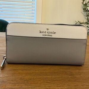 Kate Spade New York Saffiano Zip Around Wallet Beige Gray